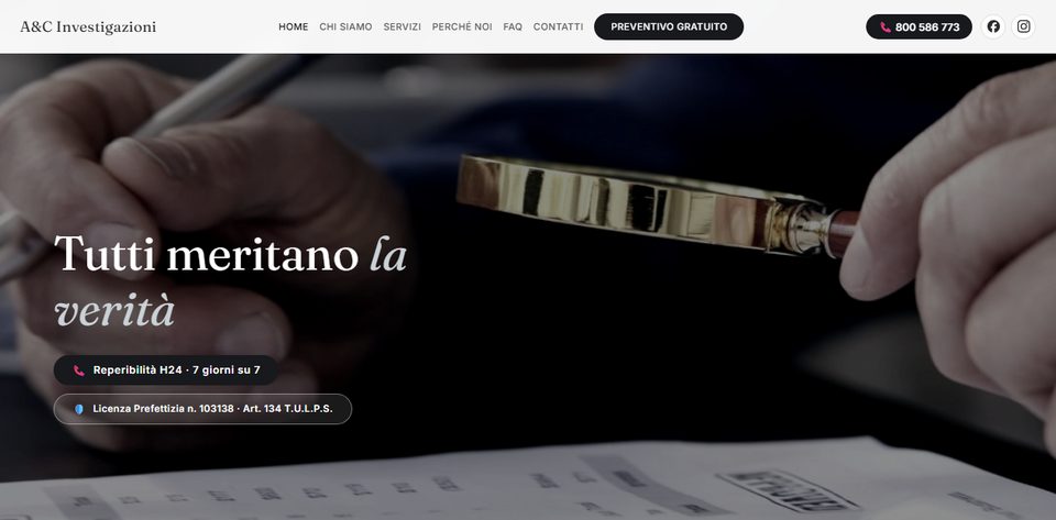 Sito web di A&C Investigazioni, agenzia investigativa in Lazio e Lombardia