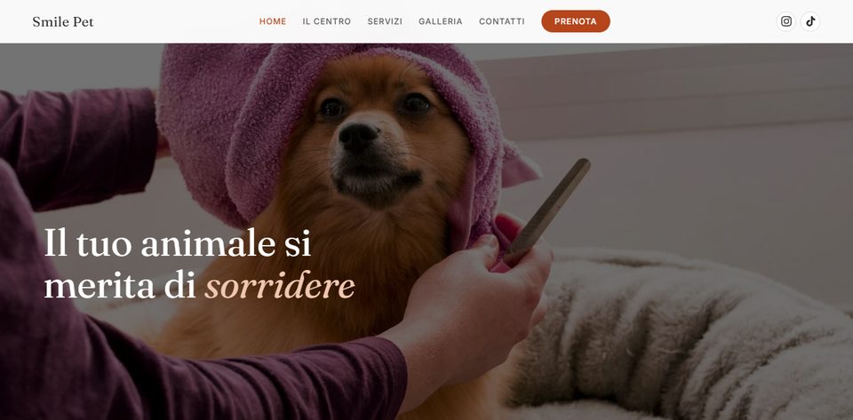 Sito web di Smile Pet, toelettatura per cani e gatti ad Aprilia